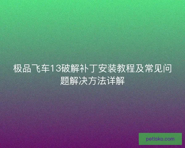 极品飞车13破解补丁安装教程及常见问题解决方法详解